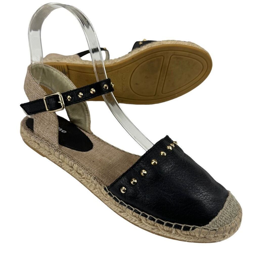 Dune London Joka Black Leather Studded Flat Espadrille ￼Sandals Women’s Size 6 (